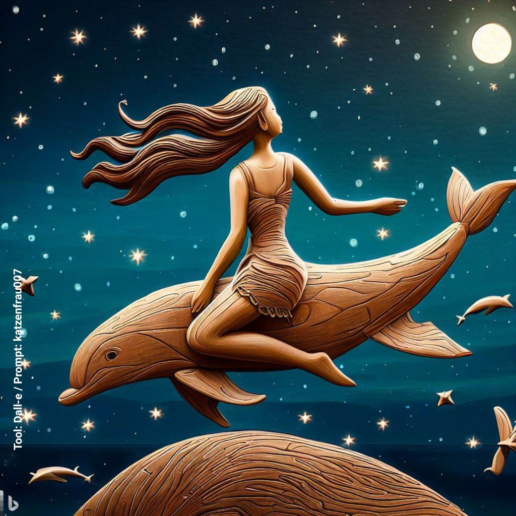 A starry night of full moon swimming with dolphins. Author: katzenfrau007