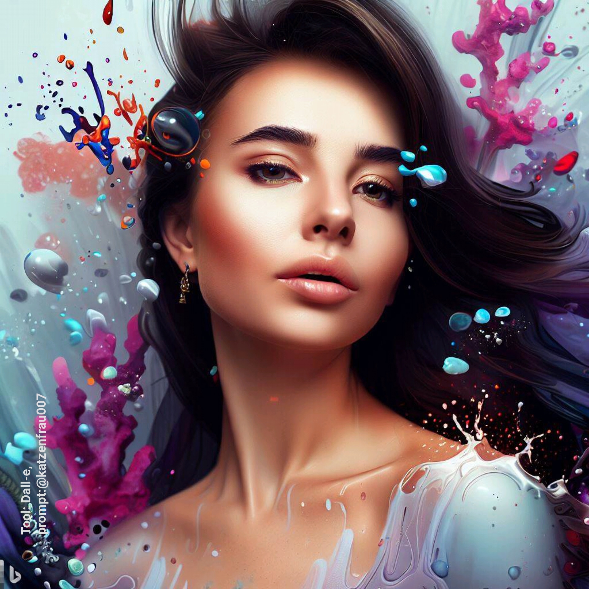 Latin you're woman with splashing painting around her